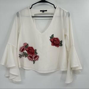 Evenuel Rose Embroidered White Top